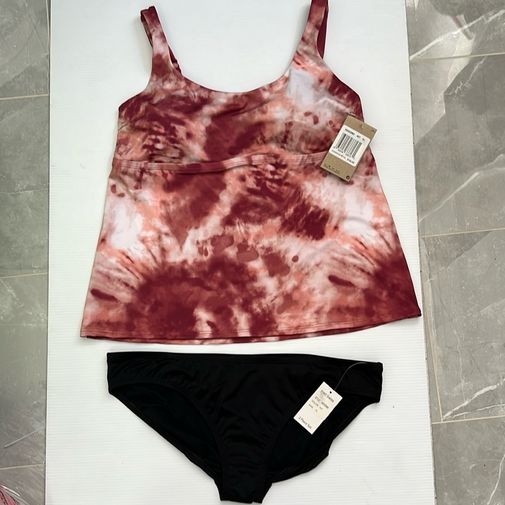 NWT Nike Women's Tie Dye Scoop Neck Tankini & hipster Bikini Bottom Black Set XL